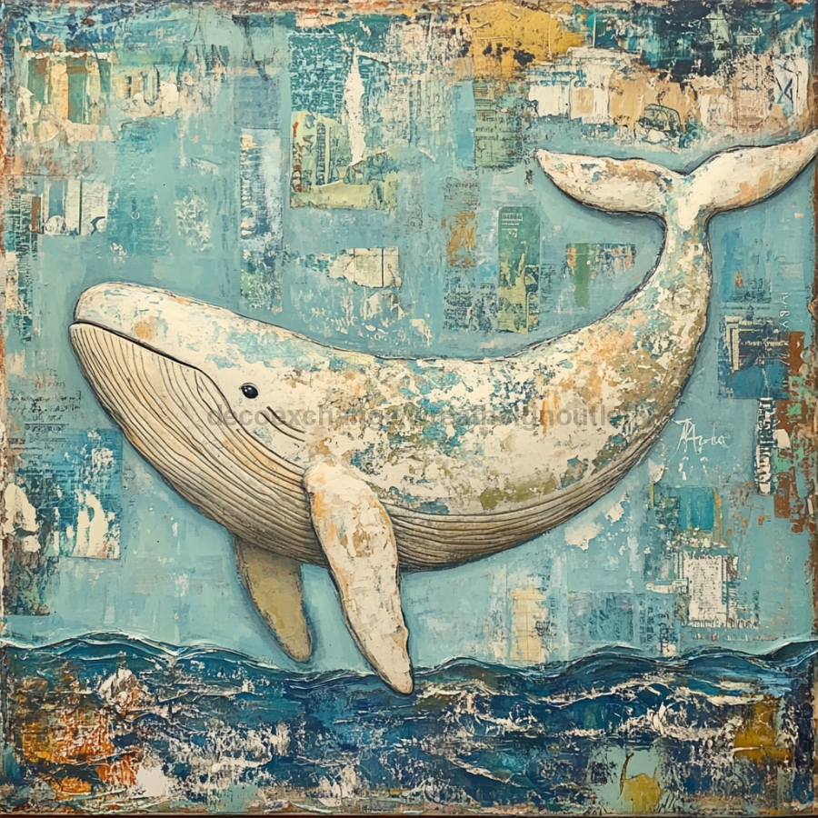 Nautical Sign, Whale Sign, DCO-02593, Sign For Wreath, 10x10" Metal Sign