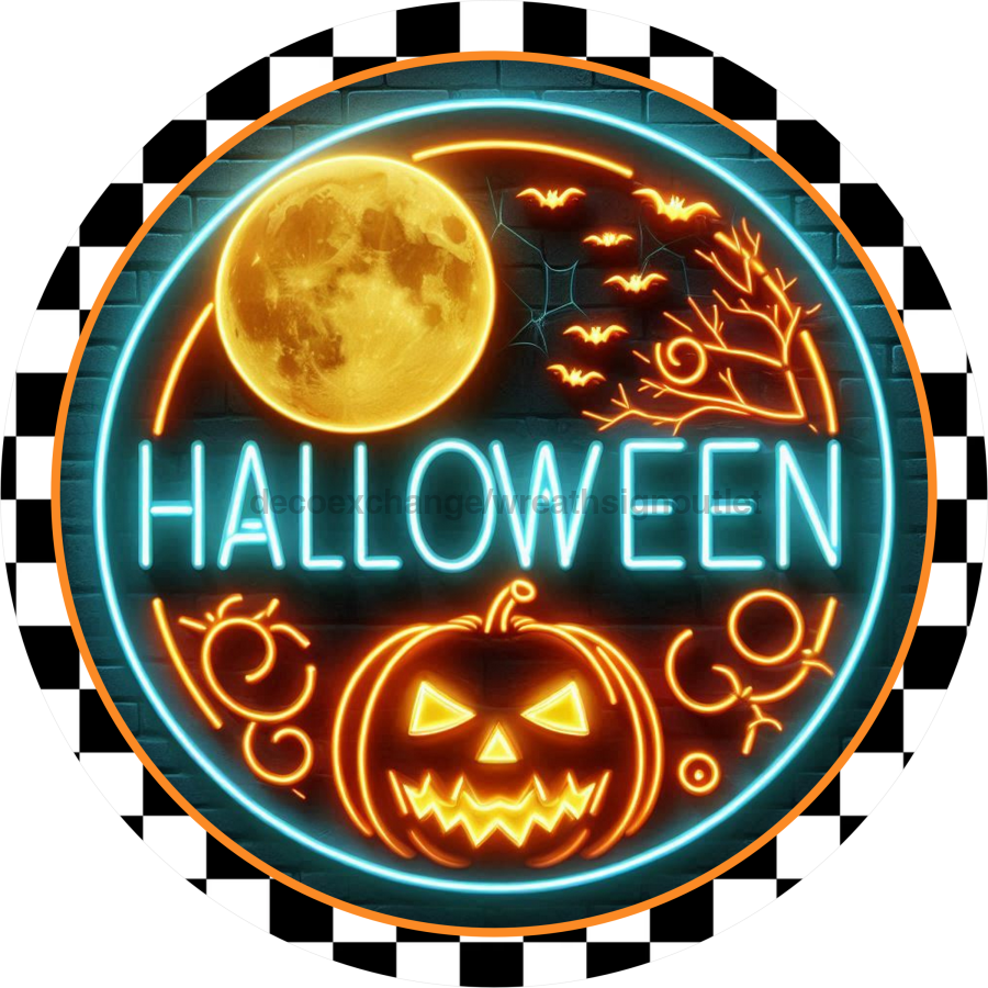 Neon Halloween Sign, DECOE-5276-D, Sign For Wreath, 10" Wood Sign