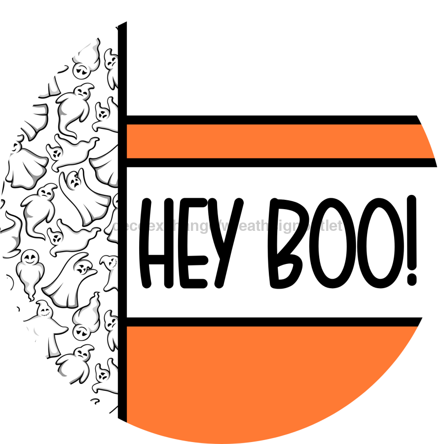 Orange Ghost Door Hanger, Hey Boo Door Hanger, DCO-01954-DH, 18" Round Wood