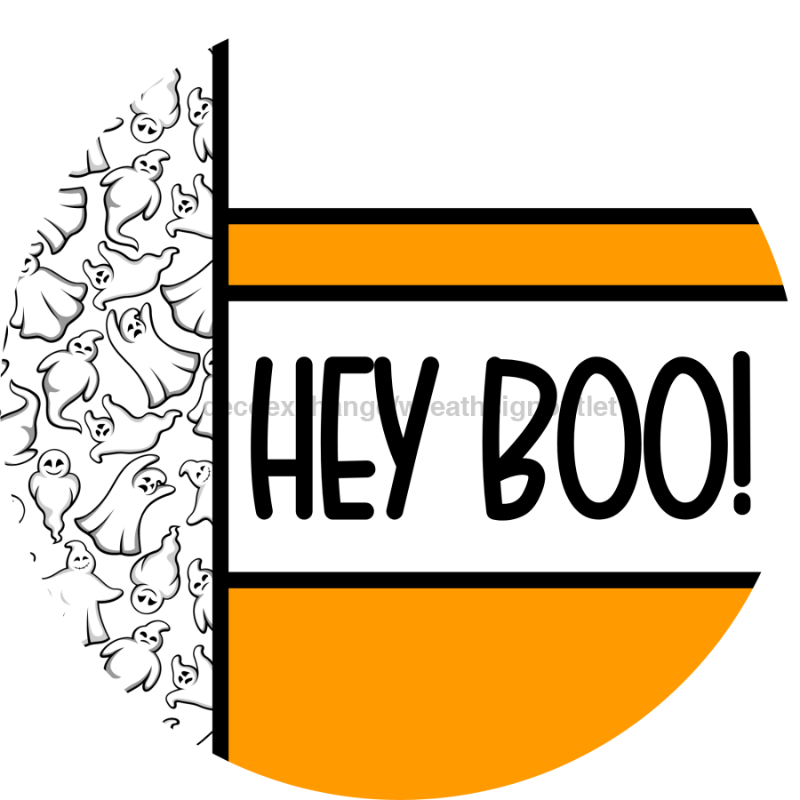 Orange Ghost Door Hanger, Hey Boo Door Hanger, DCO-01966-DH, 18" Round Wood