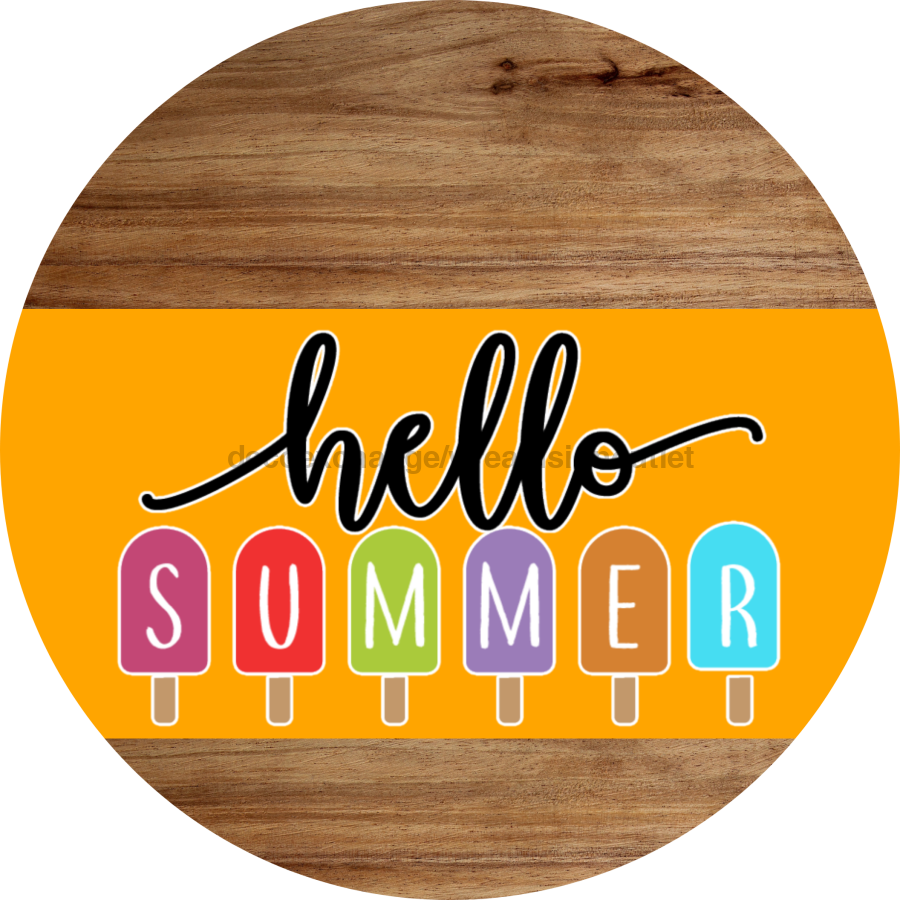 Orange Hello Summer Door Hanger Dco-01643-Dh-O 18’ Round Wood