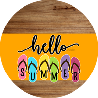 Thumbnail for Orange Hello Summer Flip Flop Door Hanger Dco-01644-Dh-O 18’ Round Wood