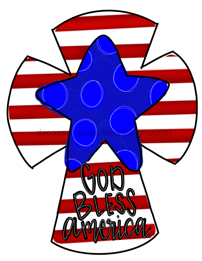 Patriotic Cross, wood sign, DECOE-W-904794-DH, 22" Door Hanger