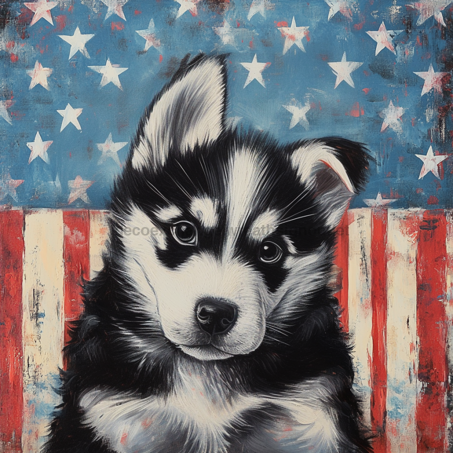 Patriotic Dog Sign, DCO-13351, Sign For Wreath, 10x10" Metal Sign