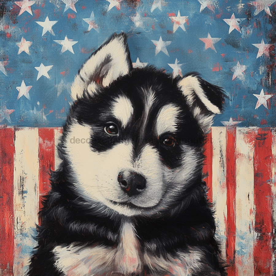 Patriotic Dog Sign, DCO-13352, Sign For Wreath, 10x10" Metal Sign
