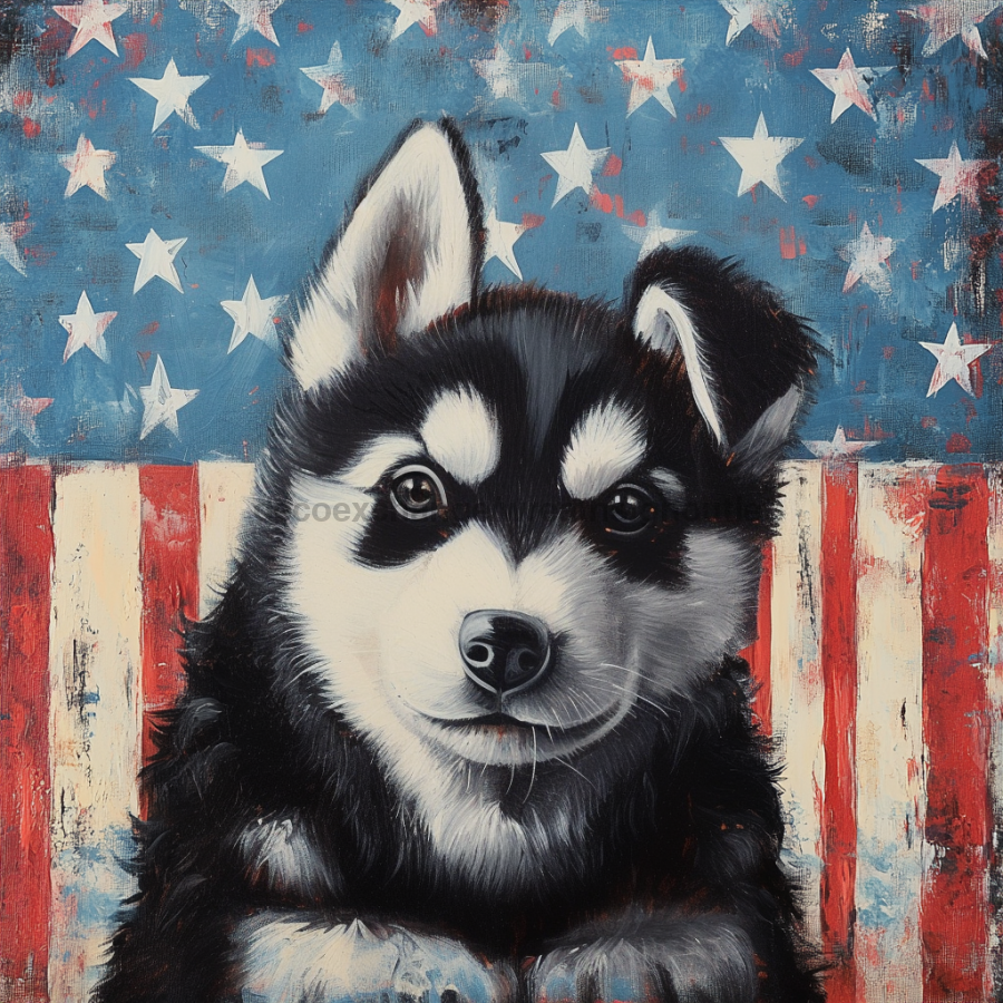 Patriotic Dog Sign, DCO-13353, Sign For Wreath, 10x10" Metal Sign