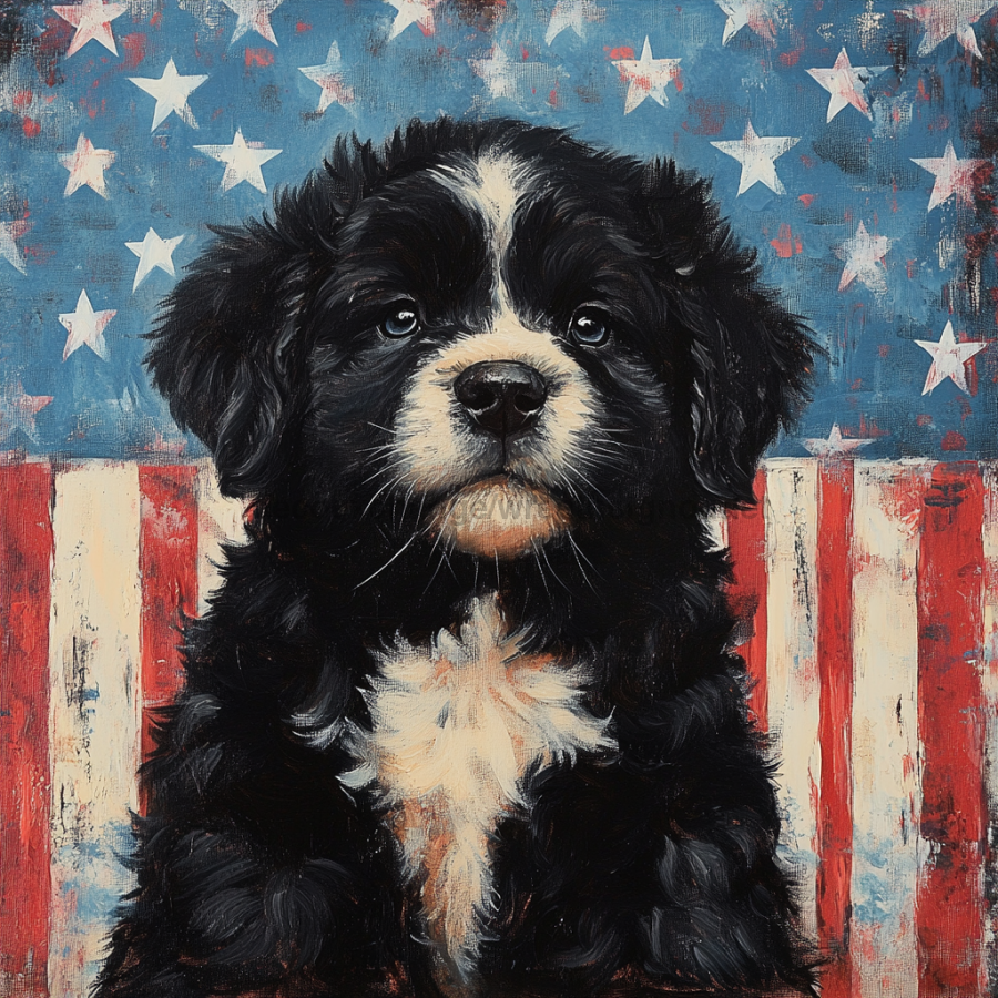Patriotic Dog Sign, DCO-13356, Sign For Wreath, 10x10" Metal Sign