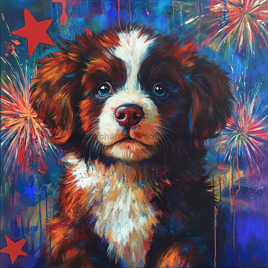 Patriotic Dog Sign, DCO-13359, Sign For Wreath, 10x10" Metal Sign