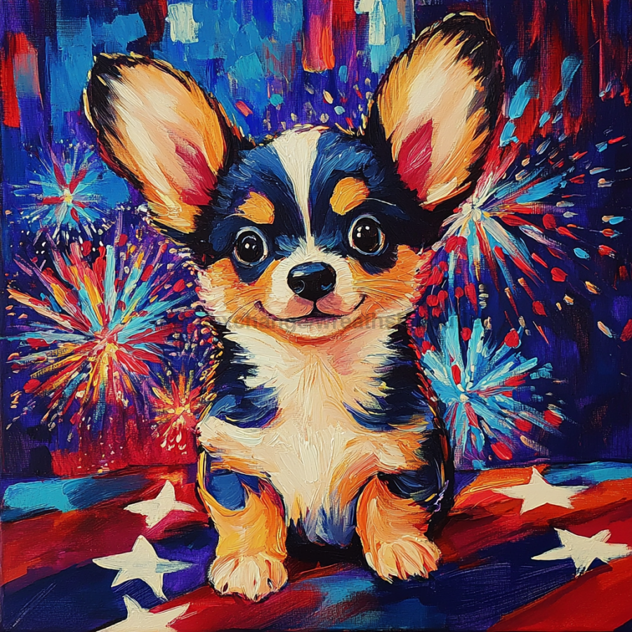 Patriotic Dog Sign, DCO-13383, Sign For Wreath, 10x10" Metal Sign