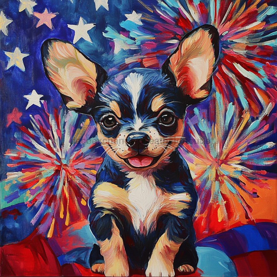 Patriotic Dog Sign, DCO-13397, Sign For Wreath, 10x10" Metal Sign