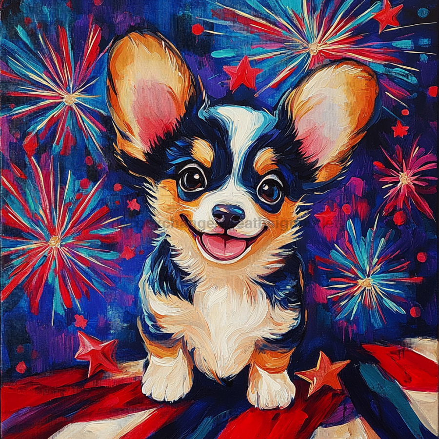 Patriotic Dog Sign, DCO-13401, Sign For Wreath, 10x10" Metal Sign