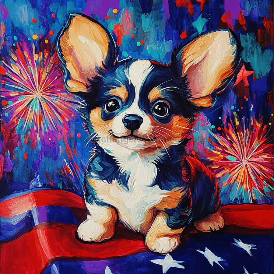 Patriotic Dog Sign, DCO-13403, Sign For Wreath, 10x10" Metal Sign