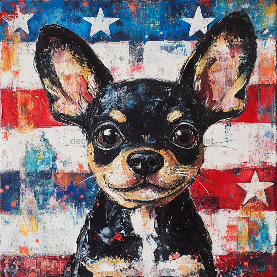 Patriotic Dog Sign, DCO-13404, Sign For Wreath, 10x10" Metal Sign