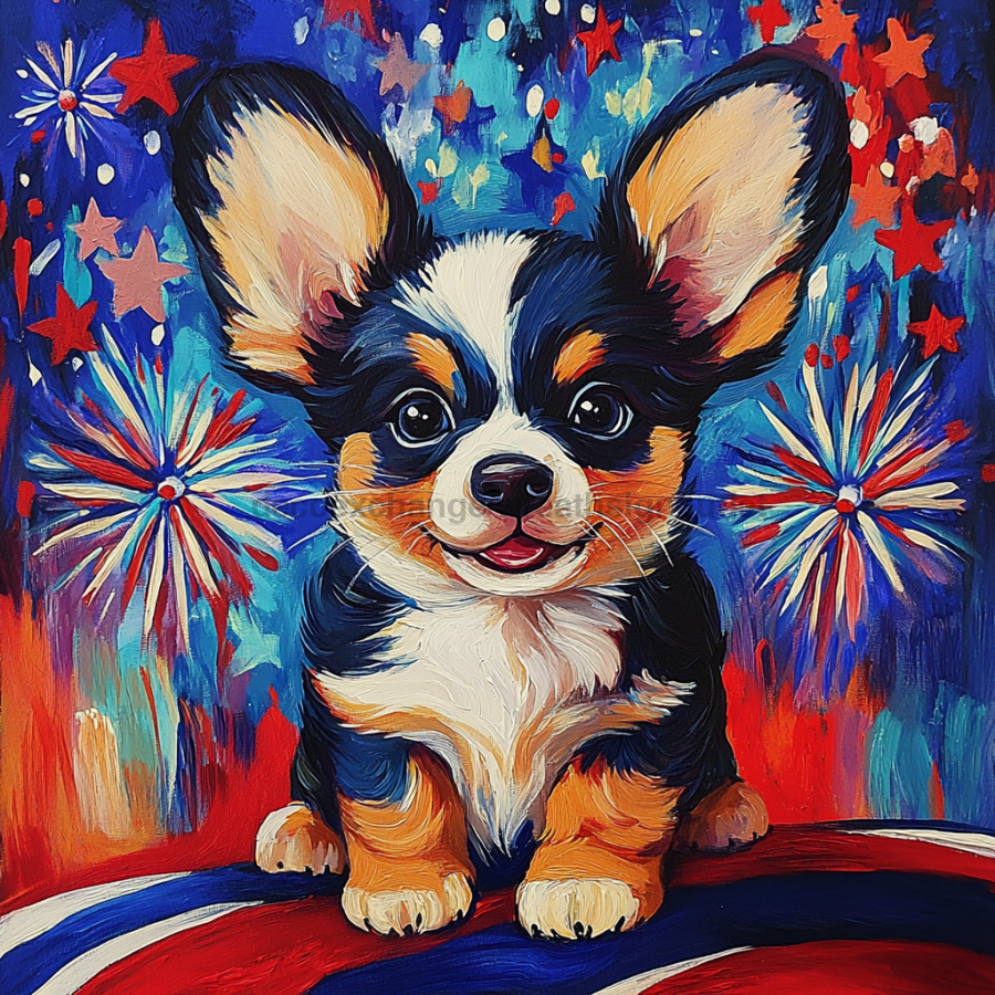 Patriotic Dog Sign, DCO-13405, Sign For Wreath, 10x10" Metal Sign