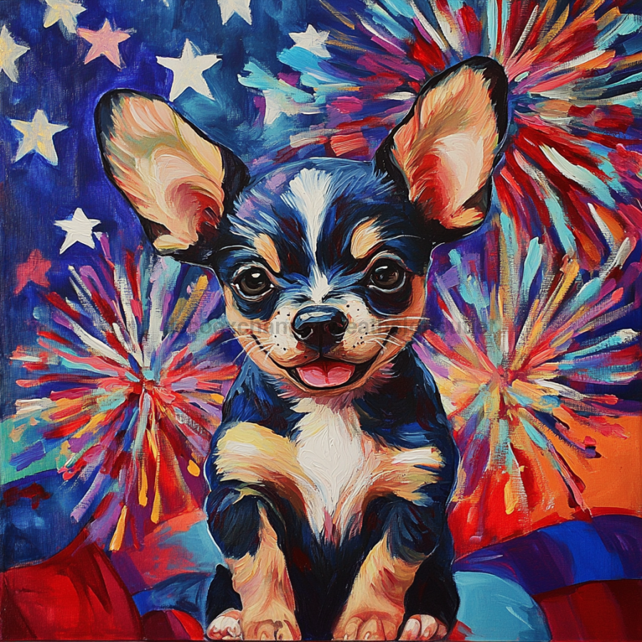 Patriotic Dog Sign, DCO-13409, Sign For Wreath, 10x10" Metal Sign