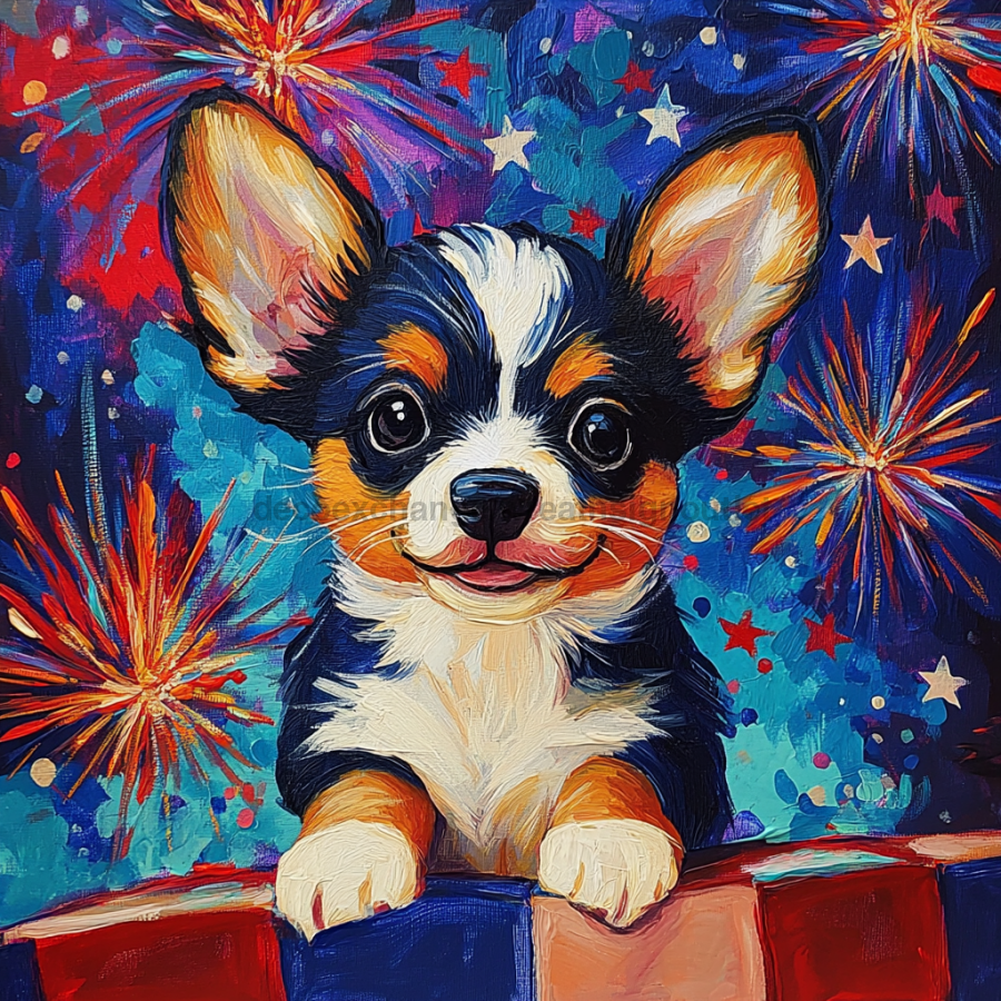 Patriotic Dog Sign, DCO-13410, Sign For Wreath, 10x10" Metal Sign