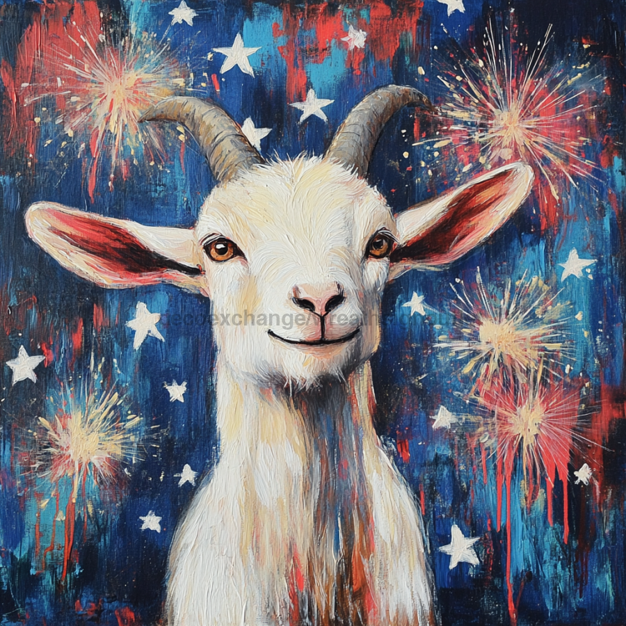 Patriotic Goat Sign, DCO-13349, Sign For Wreath, 10x10" Metal Sign