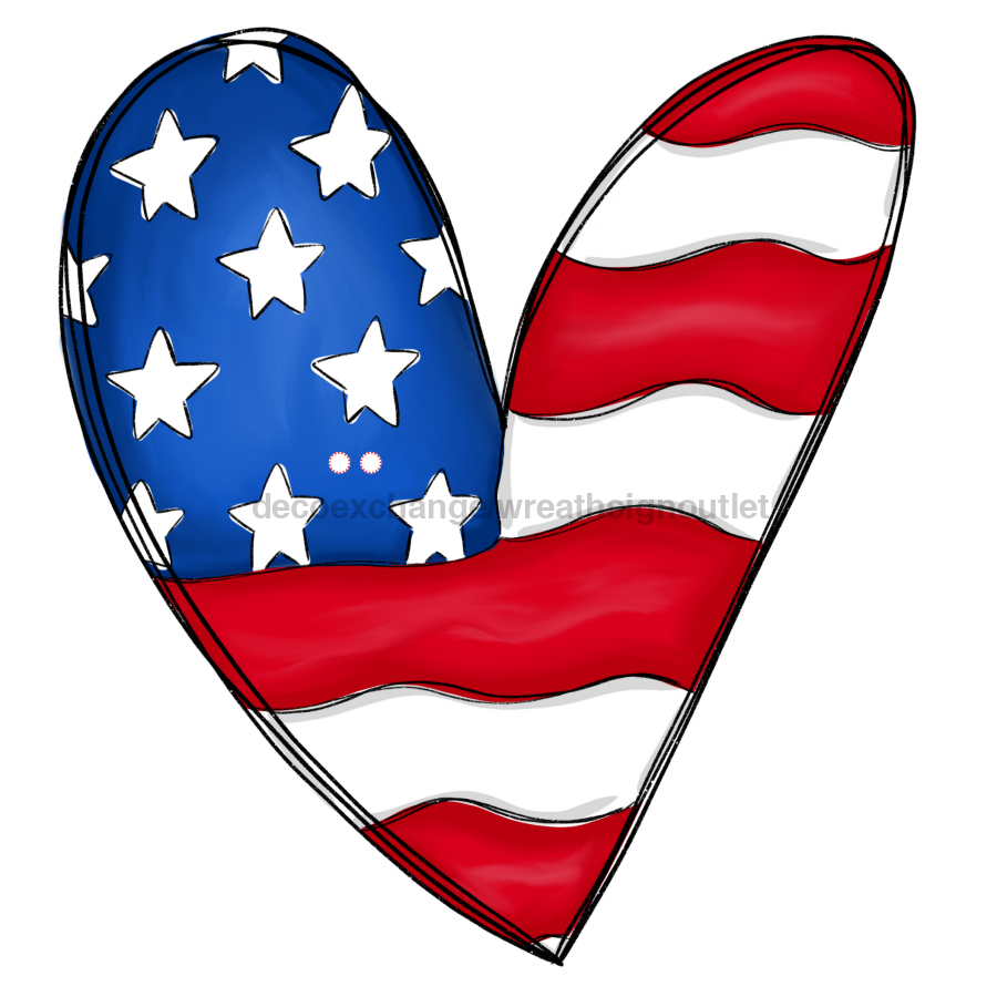 Patriotic Heart Hanger Cut Bow Holes 22" Wood Door Hanger - DECOE-W-903437-DH