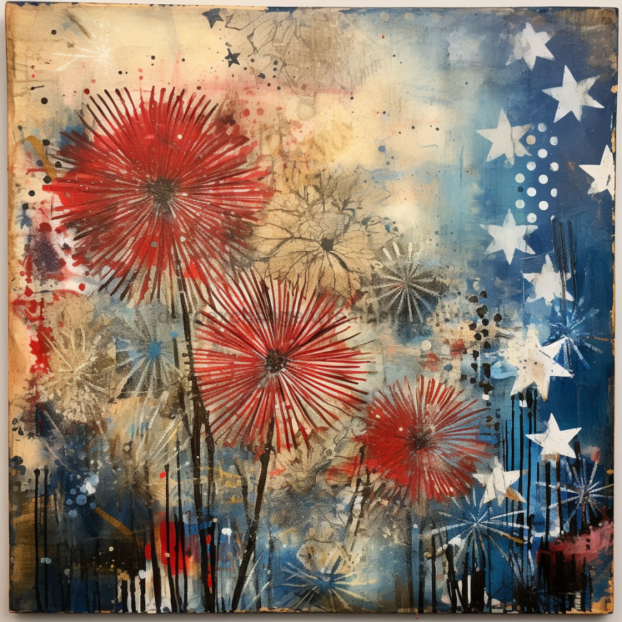 Patriotic Fireworks 10x10" Metal Wreath Sign - OAW-0061