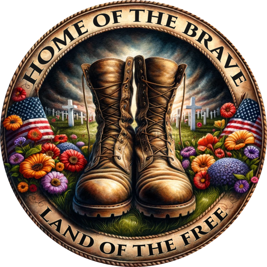 Patriotic Home Of The Brave 10" Metal Wreath Sign - DECOE-5187
