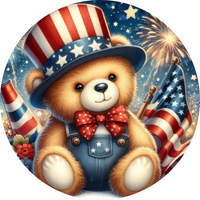 Thumbnail for Patriotic Partriotic Bear 10" Metal Wreath Sign - DECOE-5184