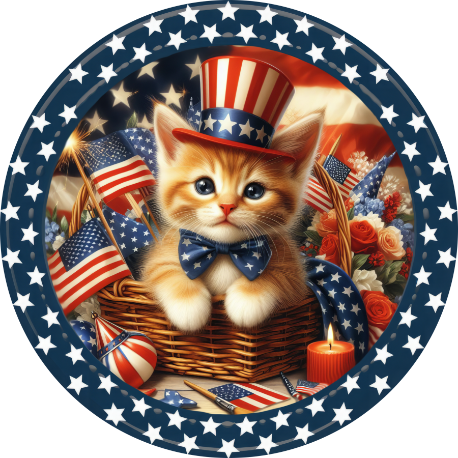 Patriotic Partriotic Cat 10" Metal Wreath Sign - DECOE-5181