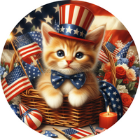Thumbnail for Patriotic Partriotic Cat 10" Metal Wreath Sign - DECOE-5183