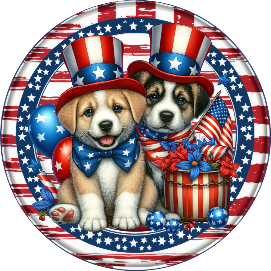 Patriotic Partriotic Dog 10" Metal Wreath Sign - DECOE-5180