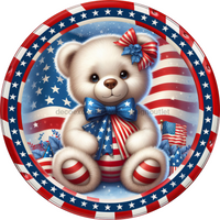 Thumbnail for Patriotic Partriotic Teddy Bear 10" Metal Wreath Sign - DECOE-5179
