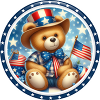 Thumbnail for Patriotic Teddy Bear 10" Metal Wreath Sign - DECOE-5172