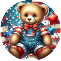 Thumbnail for Patriotic Teddy Bear 10" Metal Wreath Sign - DECOE-5174