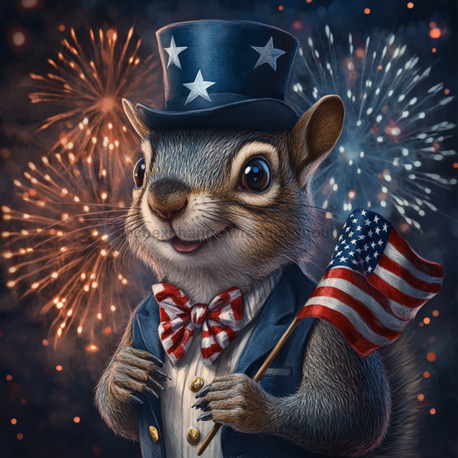 Patriotic Squirrel Sign, Mask Sign, SHR-00001, Sign For Wreath, 10x10in Metal Sign