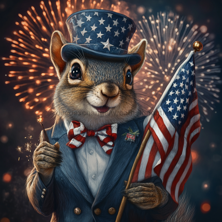 Patriotic Squirrel Sign, Mask Sign, SHR-00003, Sign For Wreath, 10x10in Metal Sign