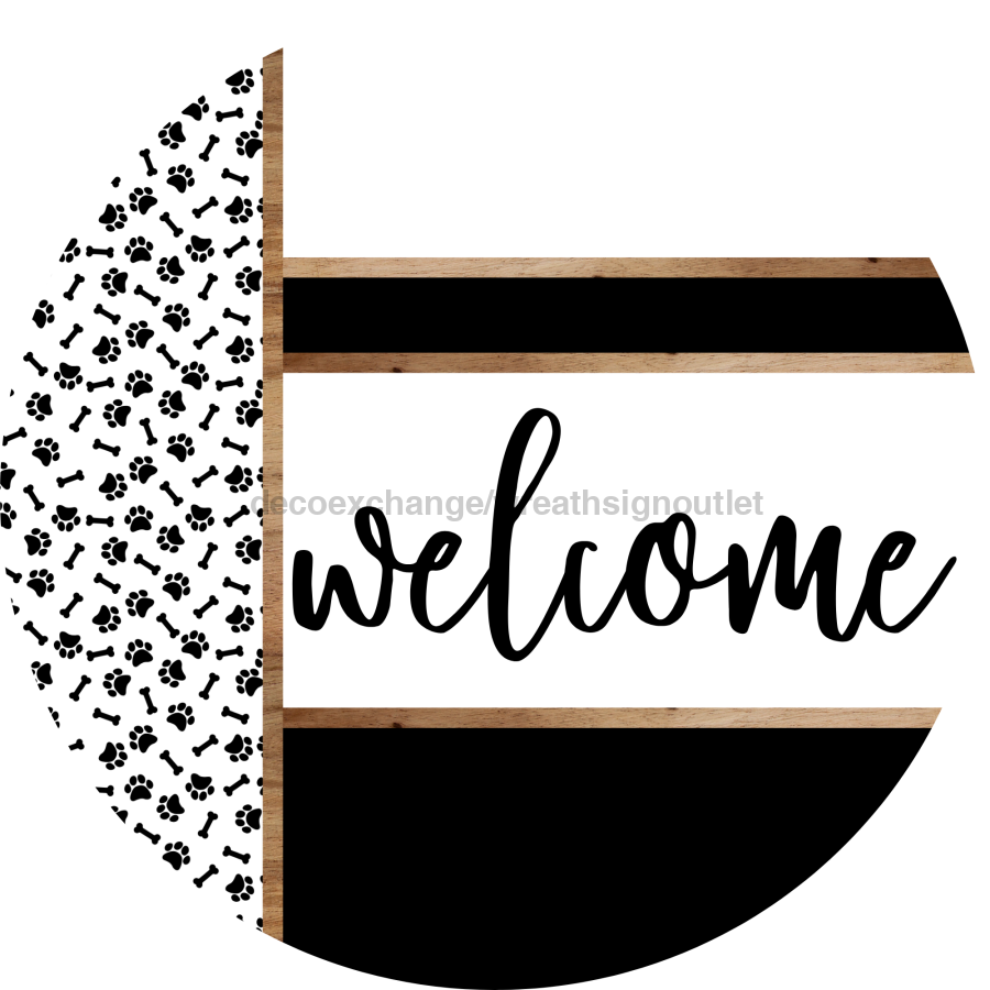 Paw Print Door Hanger, Welcome Door Hanger, DCO-01869-DH, 18" Round Wood