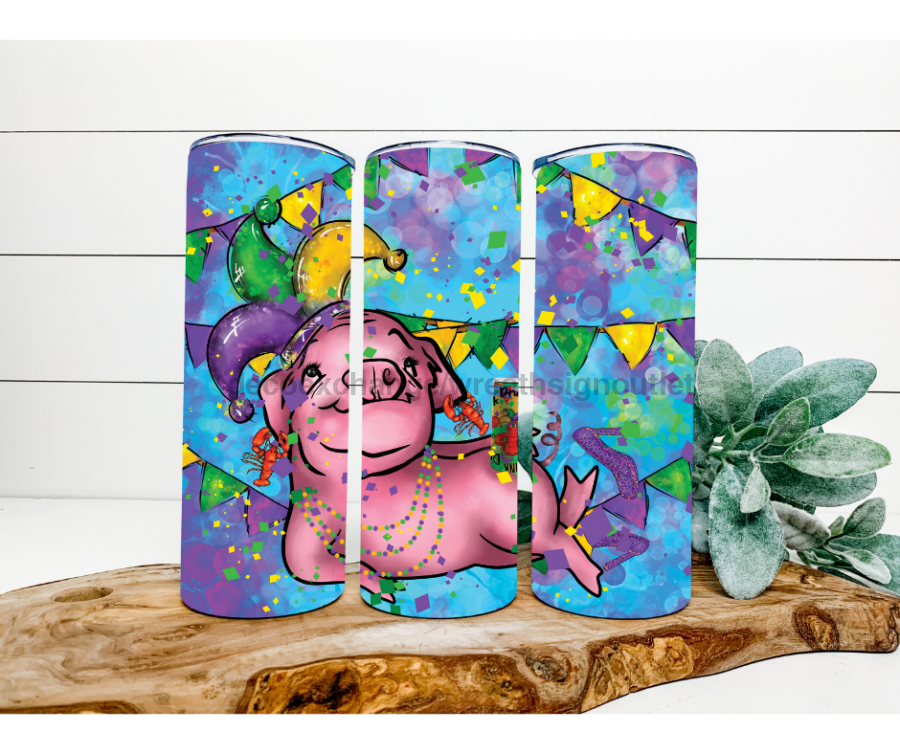 Pig Mardi Gras Tumbler, 20 oz Skinny Tumbler - DECOETUMBLER-167