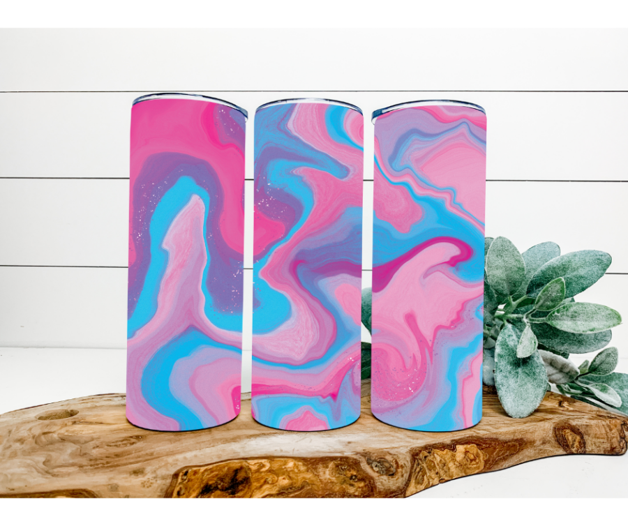 Pink and Blue Swirl Tumbler, 20 oz Skinny Tumbler - DECOETUMBLER-193