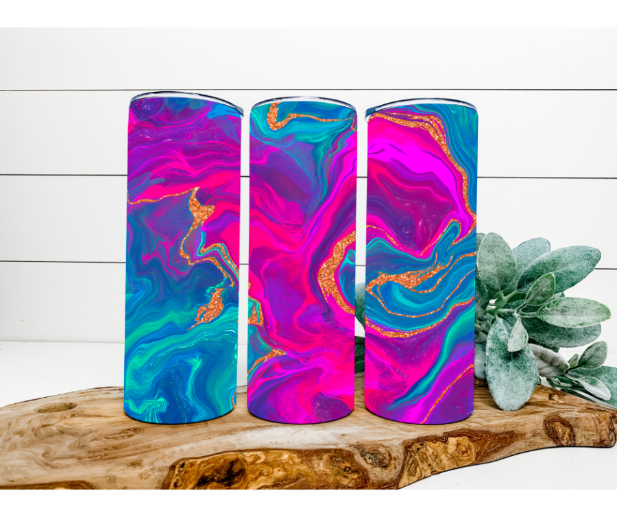 Pink and Dark Blue Swirl Tumbler, 20 oz Skinny Tumbler - DECOETUMBLER-197