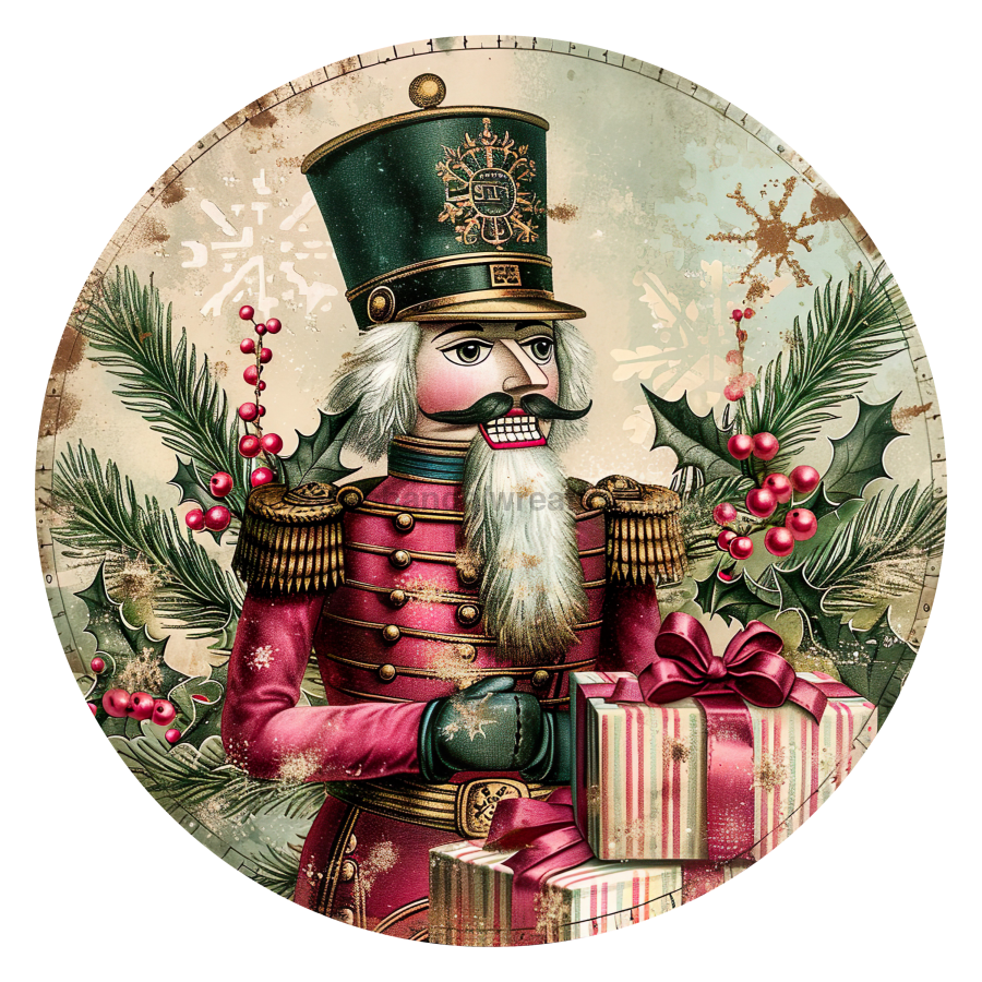 Pink Christmas Nutcracker 10" Metal Wreath Sign - DCO-102657