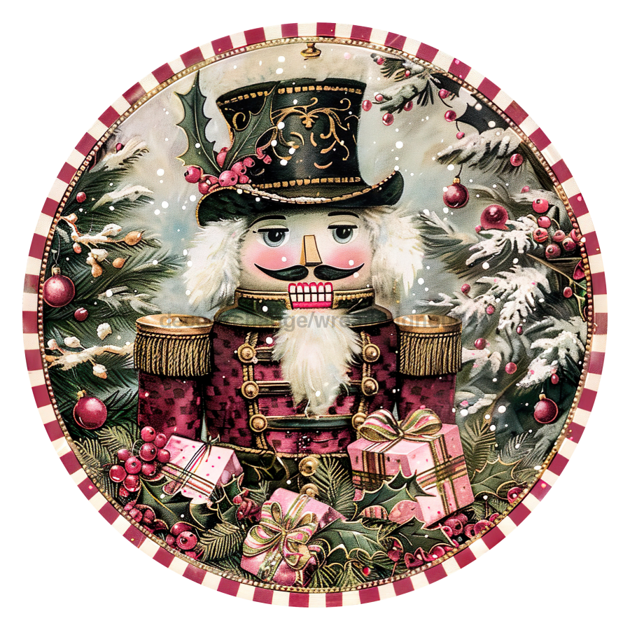 Pink Christmas Nutcracker 10" Metal Wreath Sign - DCO-102659