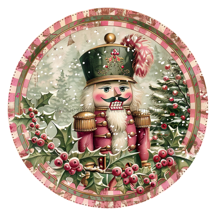 Pink Christmas Nutcracker 10" Metal Wreath Sign - DCO-102660