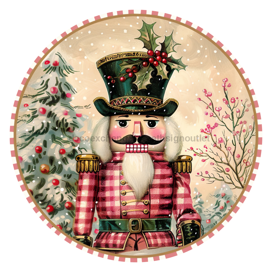 Pink Christmas Nutcracker 10" Wood Wreath Sign - DCO-102662-D