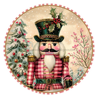 Thumbnail for Pink Christmas Nutcracker 10" Metal Wreath Sign - DCO-102662