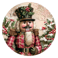 Thumbnail for Pink Christmas Nutcracker 10" Metal Wreath Sign - DCO-102663