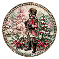 Thumbnail for Pink Christmas Nutcracker 10" Metal Wreath Sign - DCO-102666