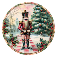 Thumbnail for Pink Christmas Nutcracker 10" Metal Wreath Sign - DCO-102667