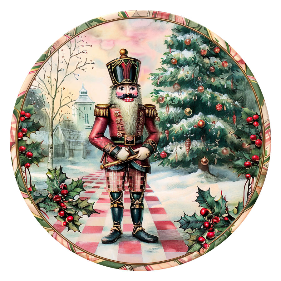 Pink Christmas Nutcracker 10" Metal Wreath Sign - DCO-102667