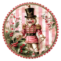Thumbnail for Pink Christmas Nutcracker 10" Metal Wreath Sign - DCO-102668
