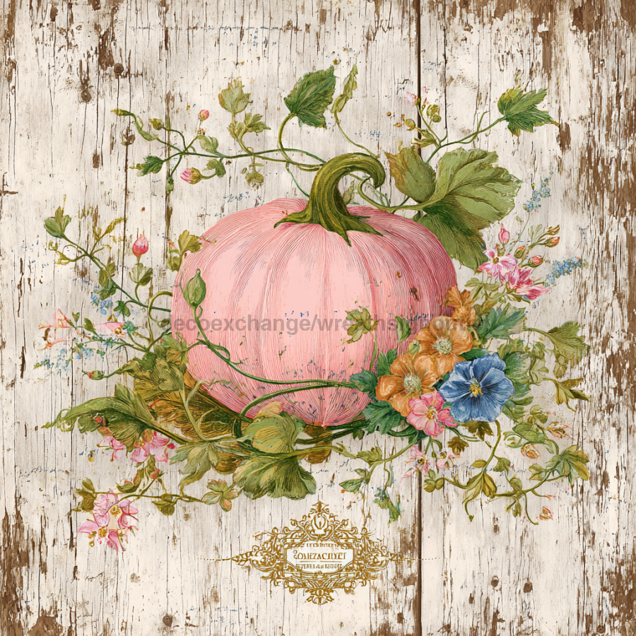 Pink Fall Pumpkin 10x10" Metal Wreath Sign - DCO-102596