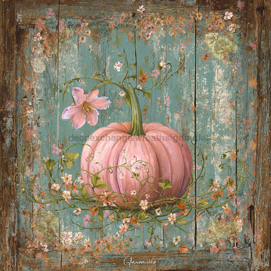 Pink Fall Pumpkin 10x10" Metal Wreath Sign - DCO-102597