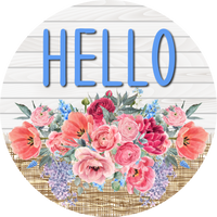 Thumbnail for Pink Floral Sign Hello Dco-00788 For Wreath 10 Round Metal